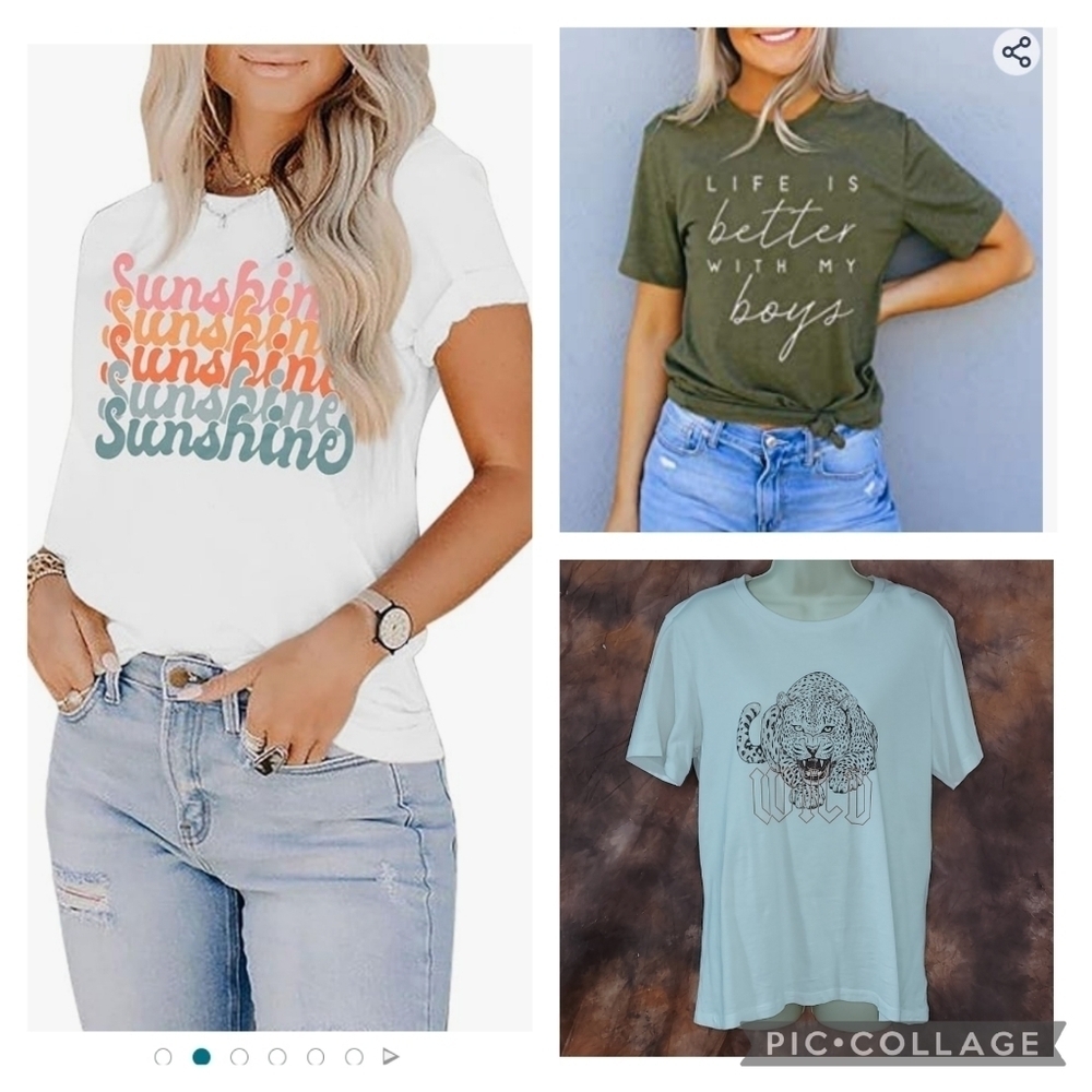 Amazon graphic tees lot of 3 Sunshine Better w Boys Wild cheetah white army L XL